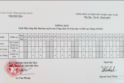 LỊCH TIẾP CÔNG DÂN THÁNG 10 NĂM 2023