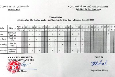 LỊCH TIẾP CÔNG DÂN THÁNG 01 NĂM 2023