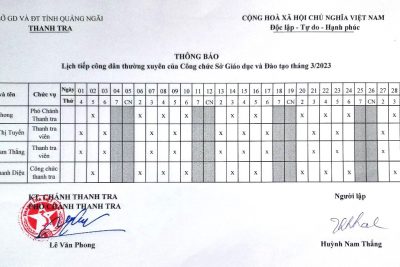 LỊCH TIẾP CÔNG DÂN THÁNG 03 NĂM 2023